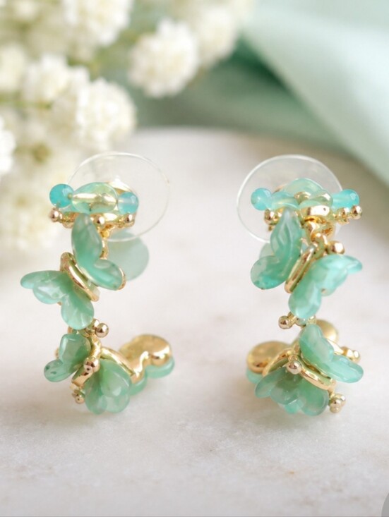 lonna & lilly Jewelry - Lonna & lilly Gold and Mint Butterfly Hoop Earrings